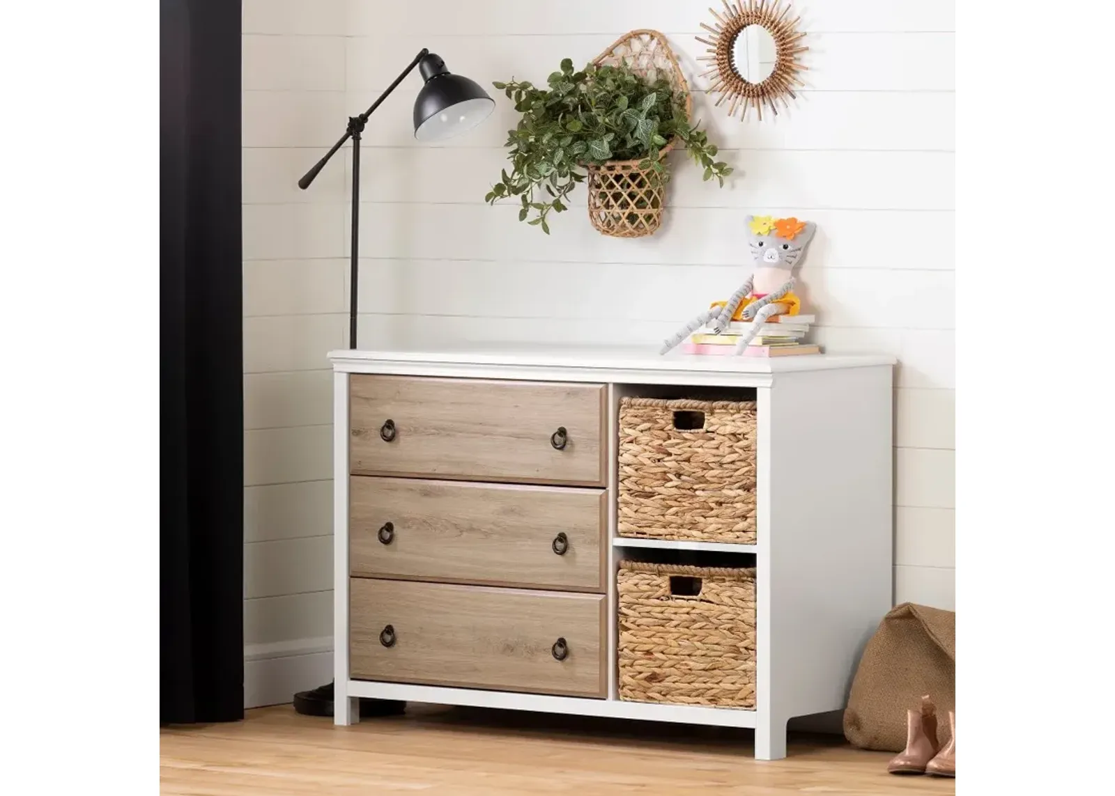 Cotton Candy Oak 3 Drawer Dresser with Baskets - South Shore