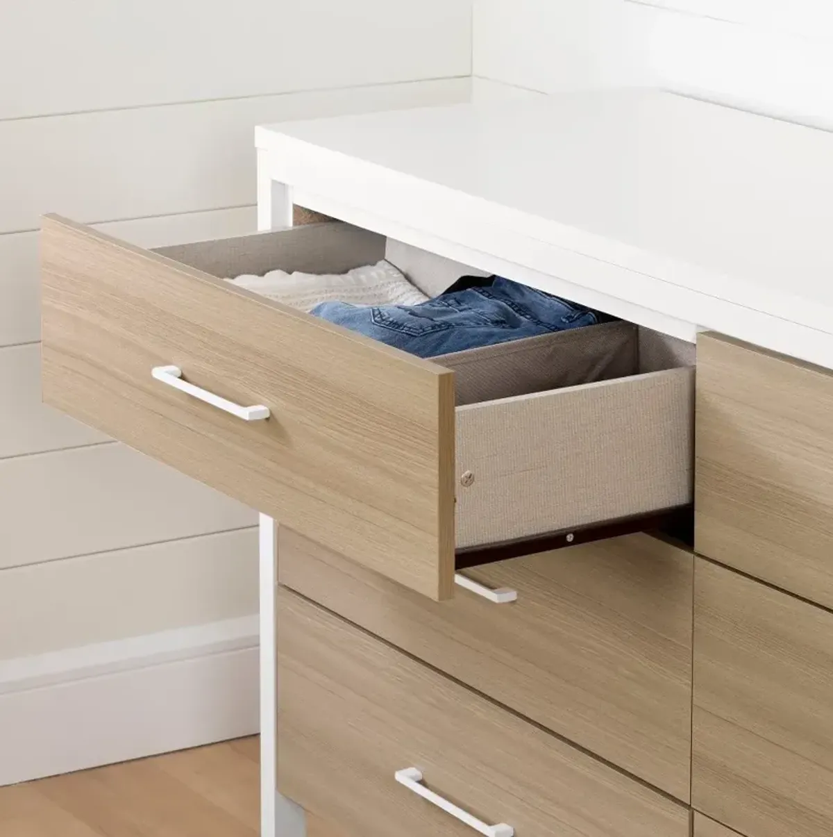 Contemporary Soft Elm & White Dresser - South Shore