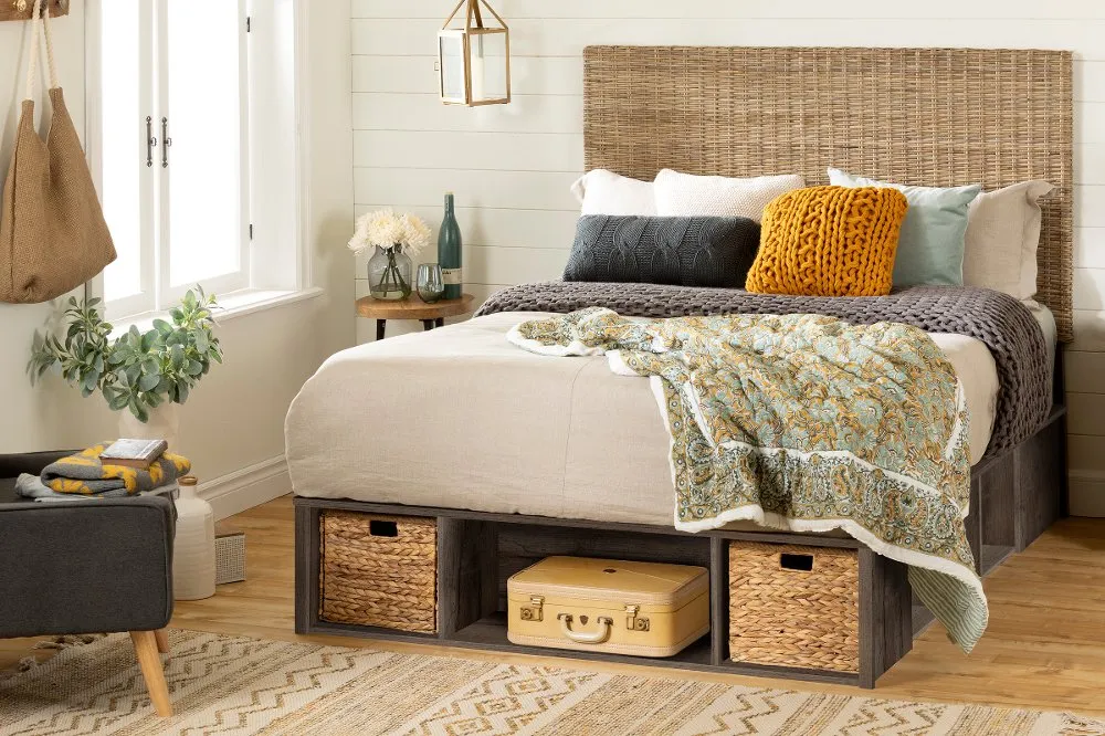 Fall Oak Full Storage Bed with Baskets - South Shore