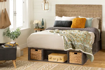 Fall Oak Full Storage Bed with Baskets - South Shore