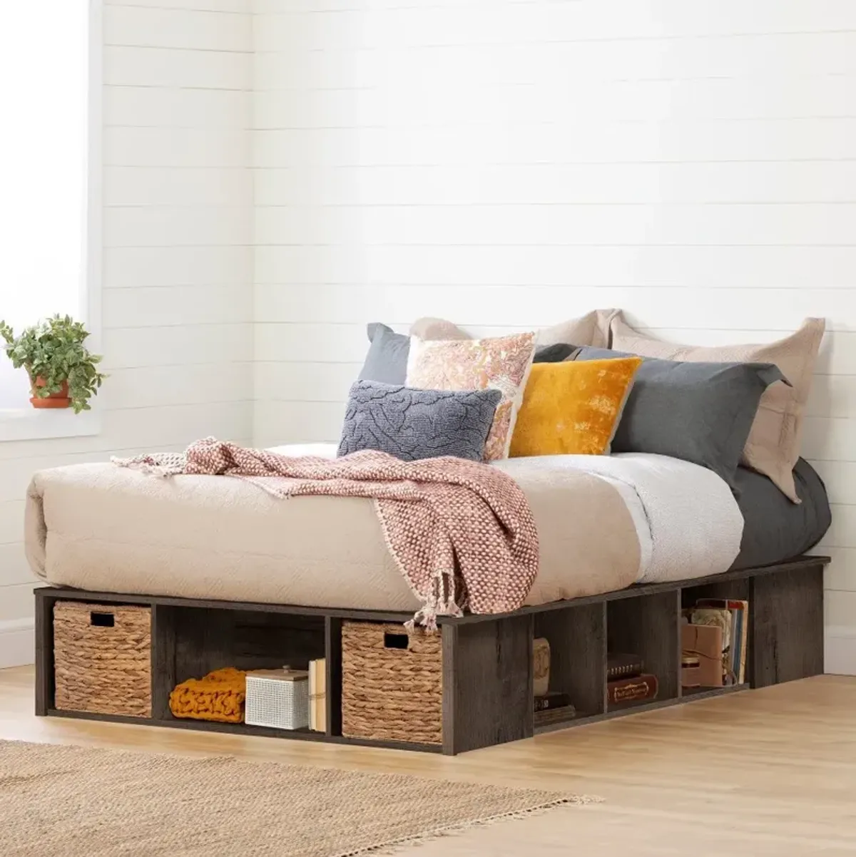 Fall Oak Full Storage Bed with Baskets - South Shore