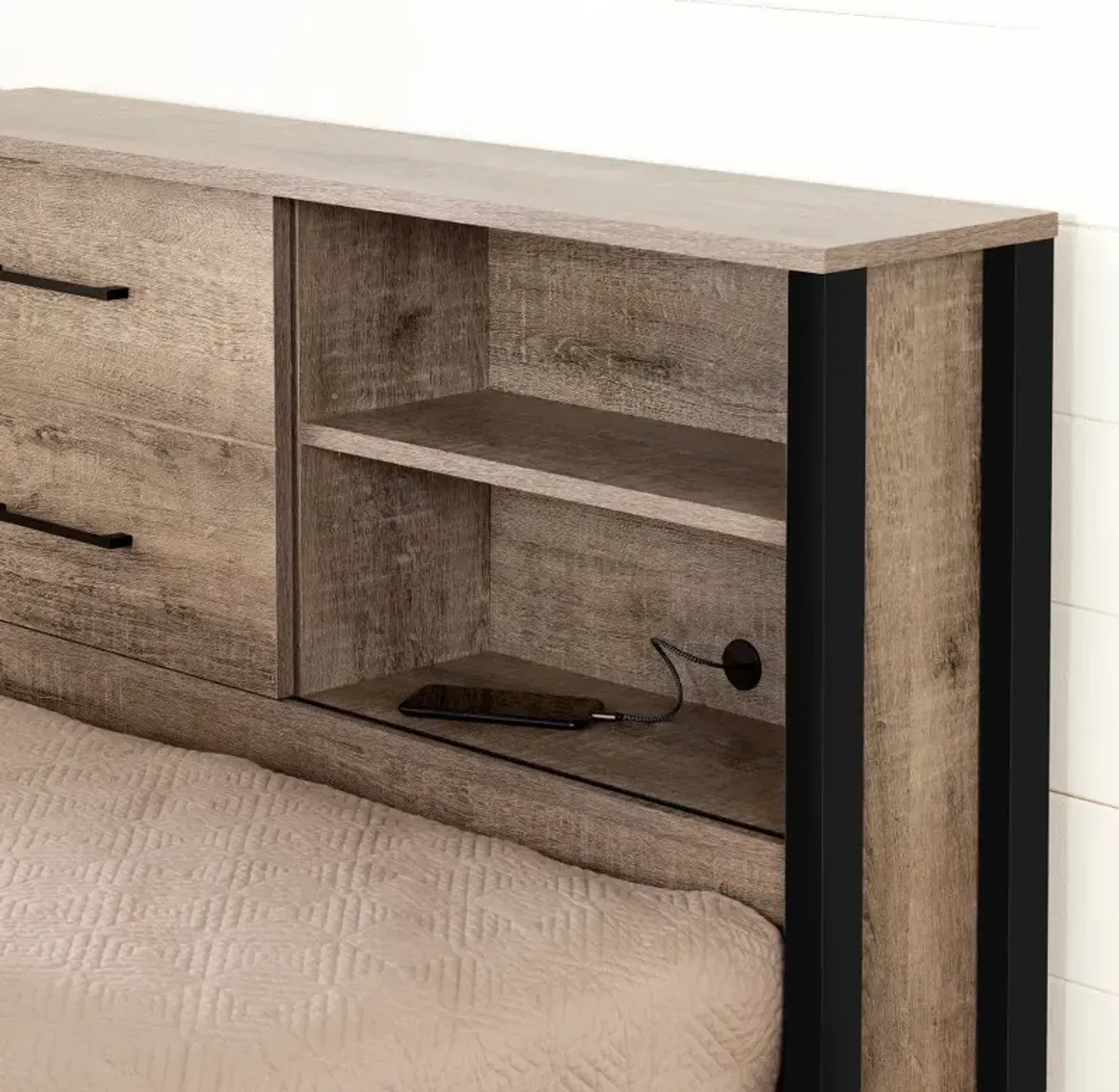 Munich Weathered Oak Bookcase Headboard - South Shore