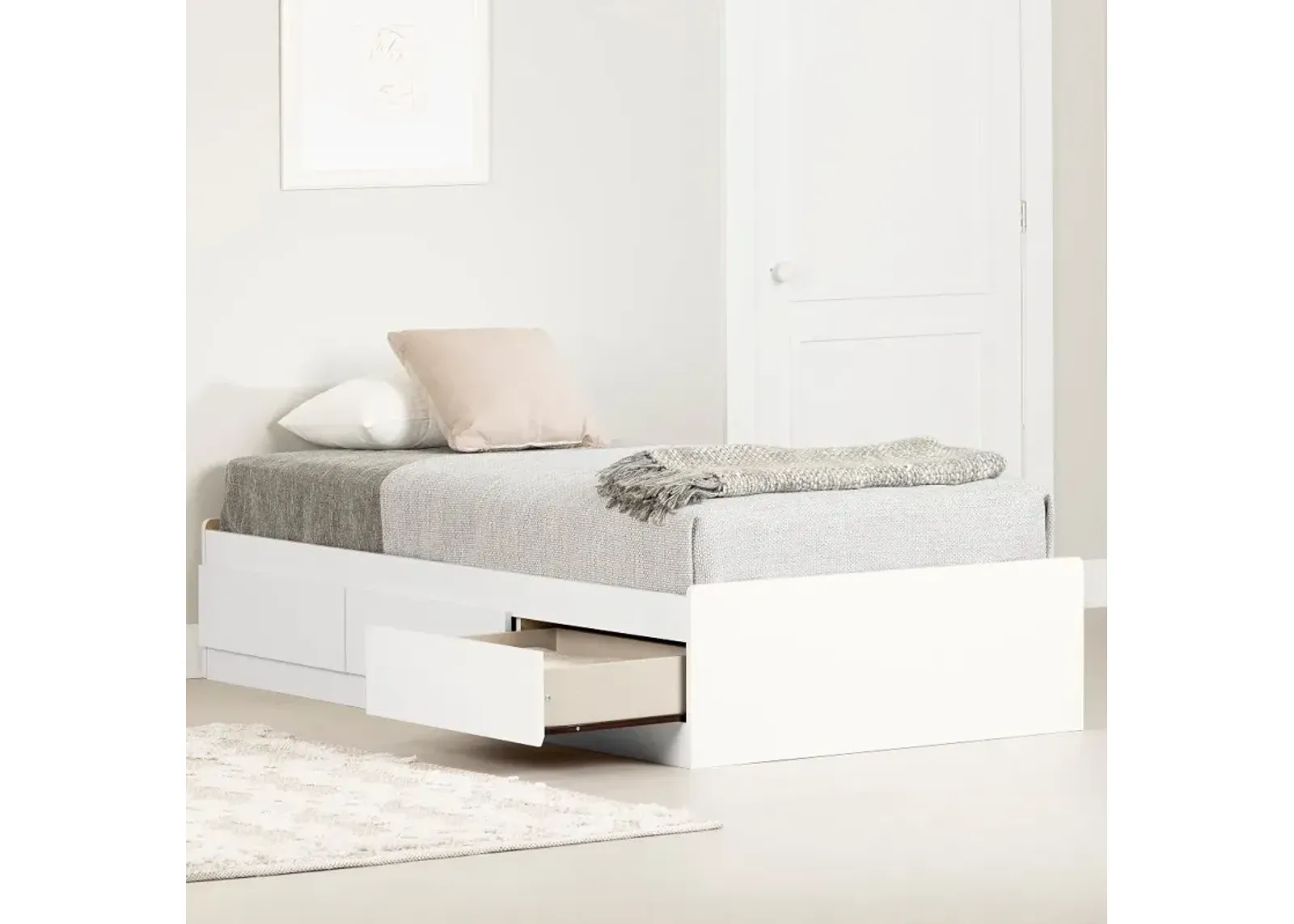 Munich Contemporary White Twin Mates Storage Bed - South Shore