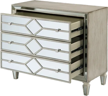 Burnished Ivory and Mirrored 3 Drawer Accent Chest