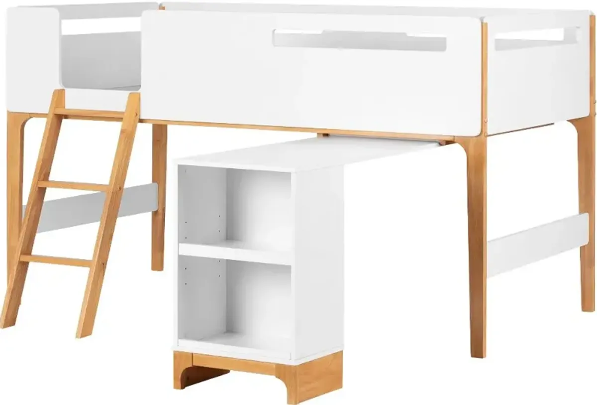 Bebble White/Wood Loft Bed w/ Desk