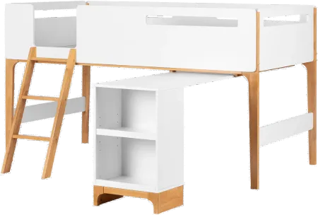Bebble White/Wood Loft Bed w/ Desk