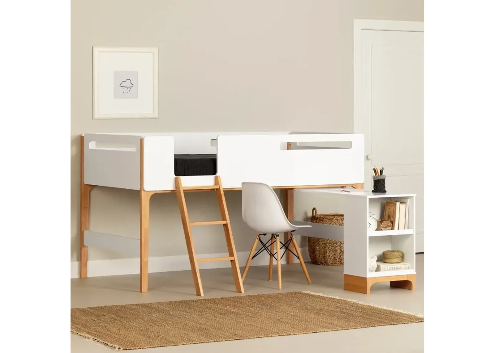 Bebble White/Wood Loft Bed w/ Desk