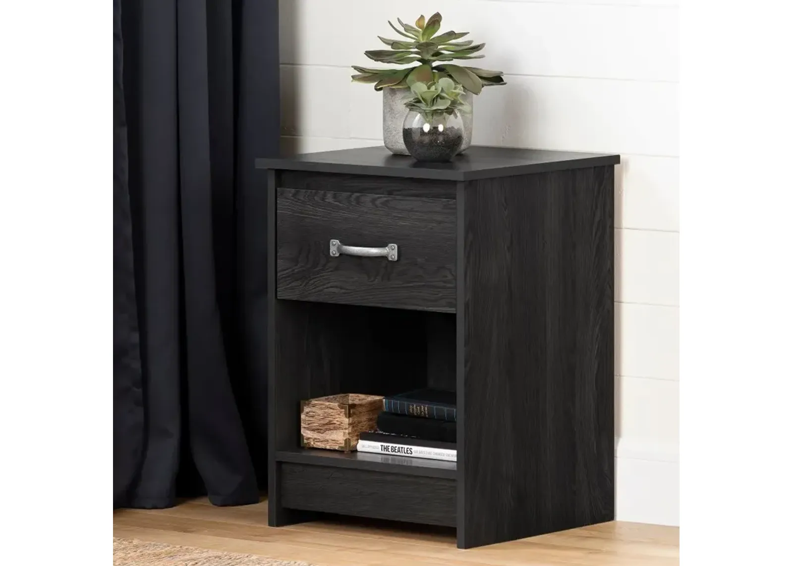 Tassio Gray Oak 1-Drawer Nightstand - South Shore