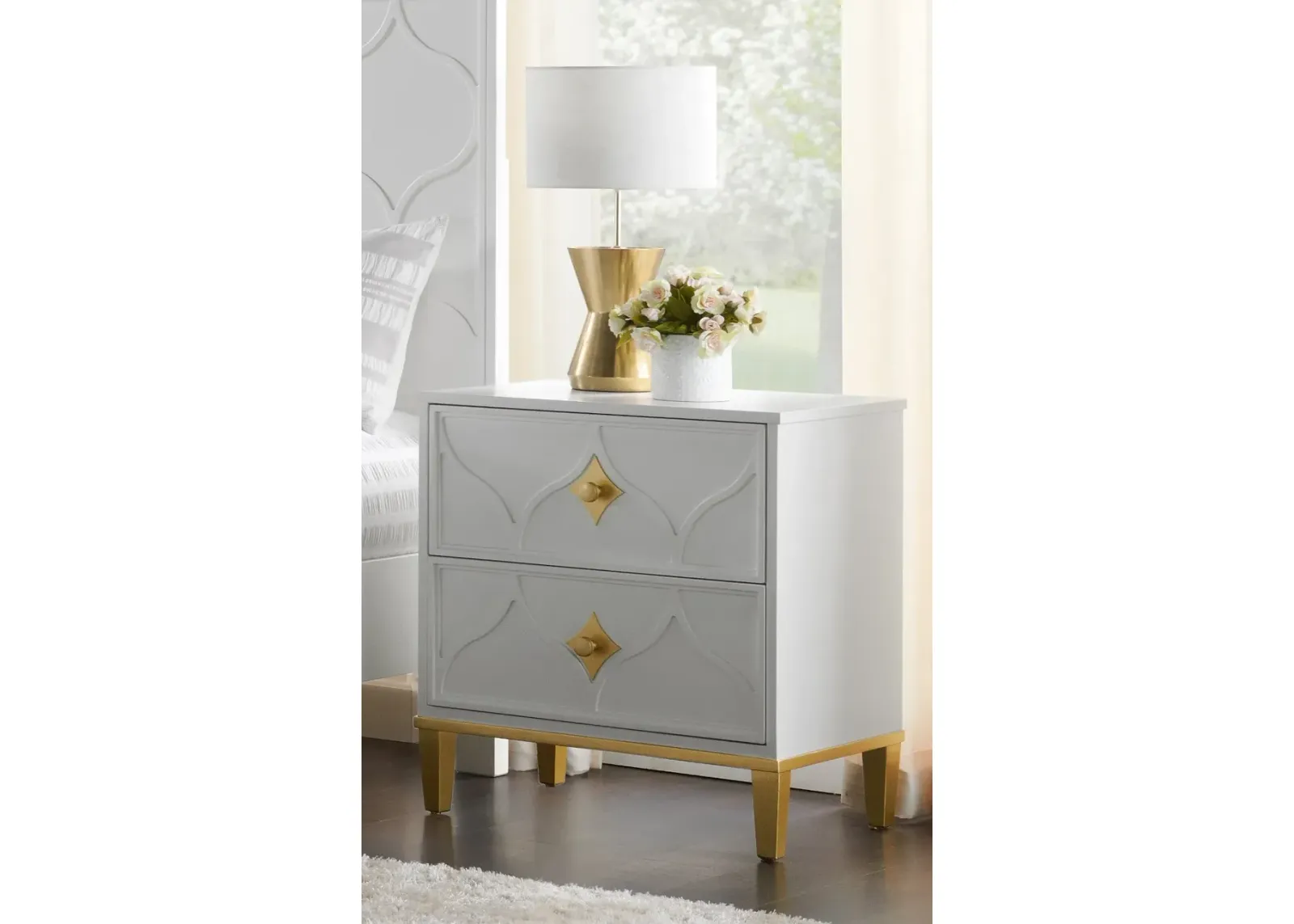 Emma White and Gold Nightstand