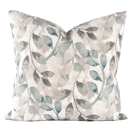 Gray, Gray-Blue and White 20 Inch Water Garden Feather Throw Pillow