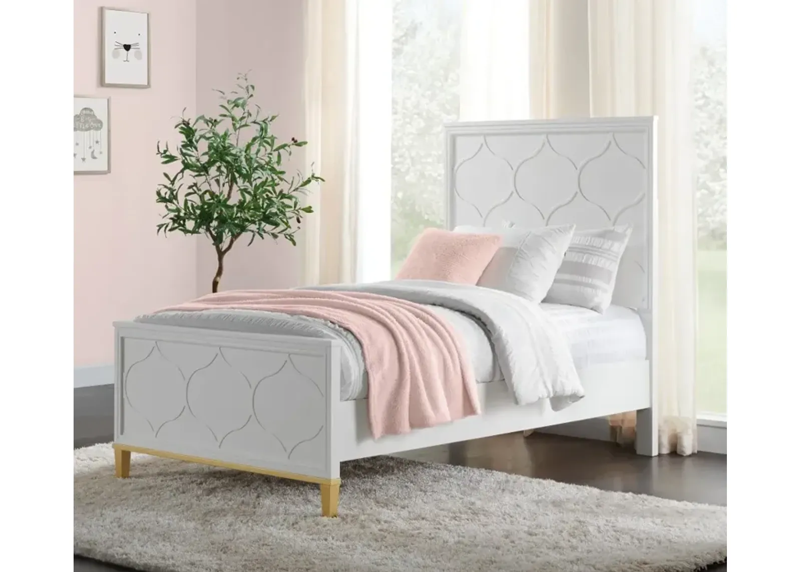 Emma White and Gold Twin Bed