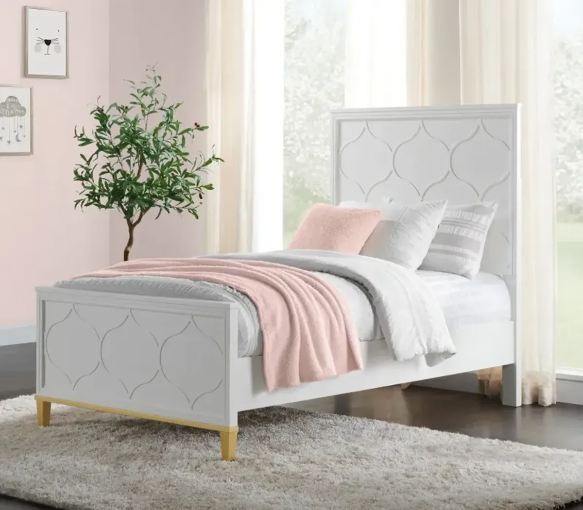 Emma White and Gold Twin Bed