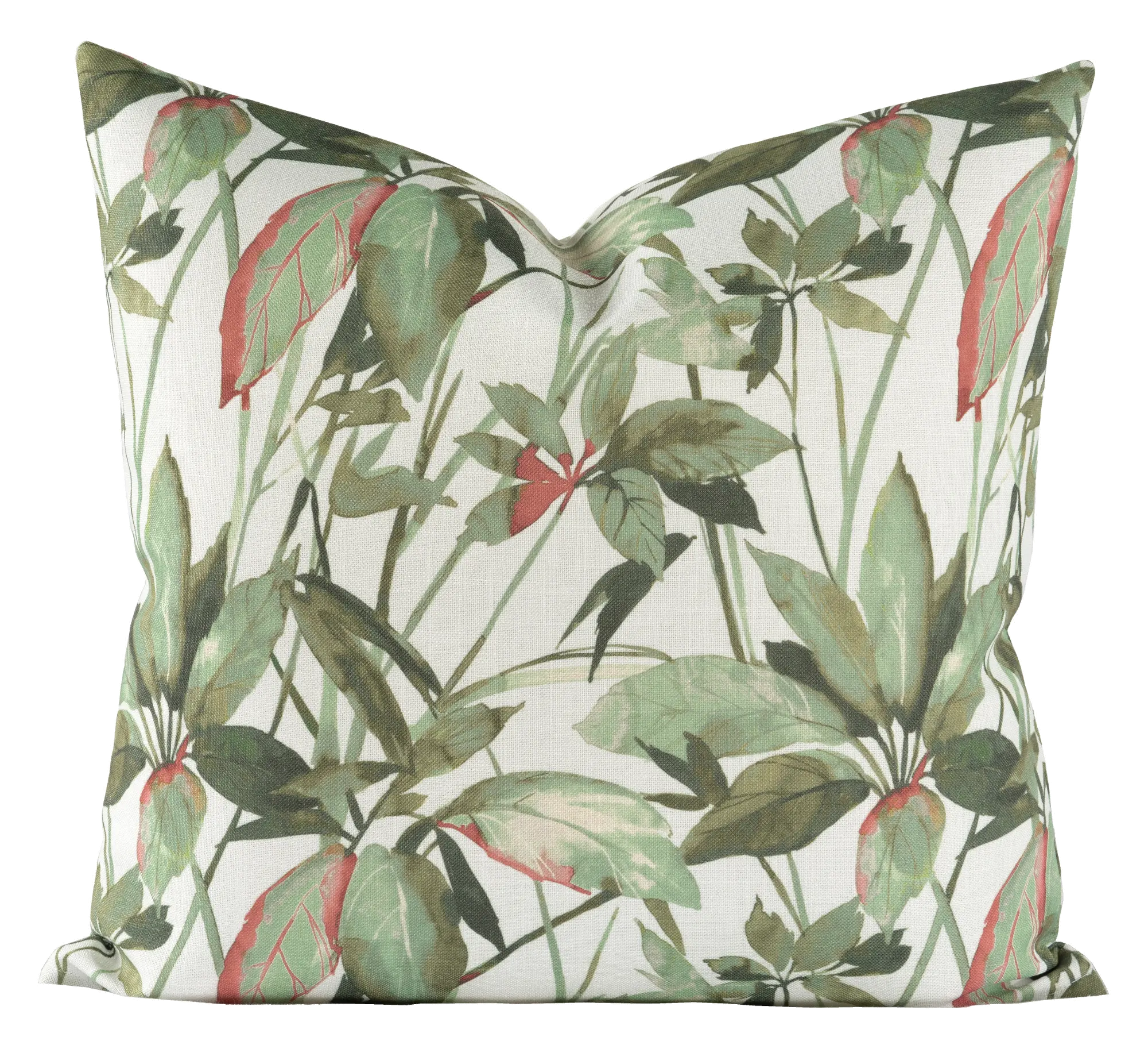 Green and Off White Desert Palm 20 Inch Feather Throw Pillow