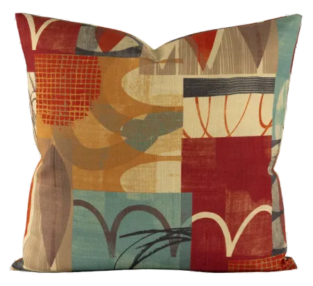 Red, Brown, Blue and Gold 20 Inch Hang Loose Throw Pillow