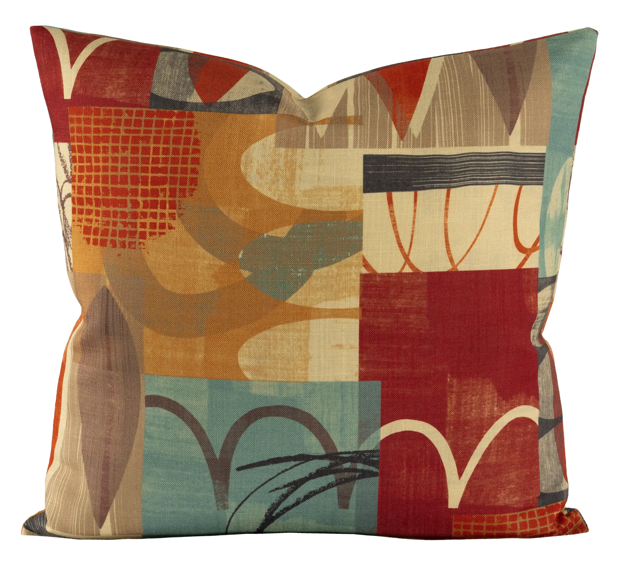 Red, Brown, Blue and Gold 20 Inch Hang Loose Throw Pillow