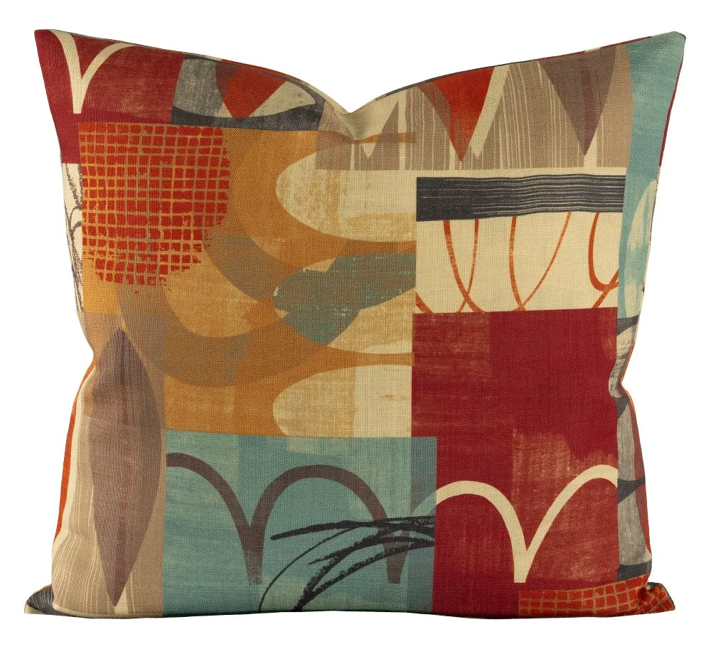 Red, Brown, Blue and Gold 20 Inch Hang Loose Throw Pillow