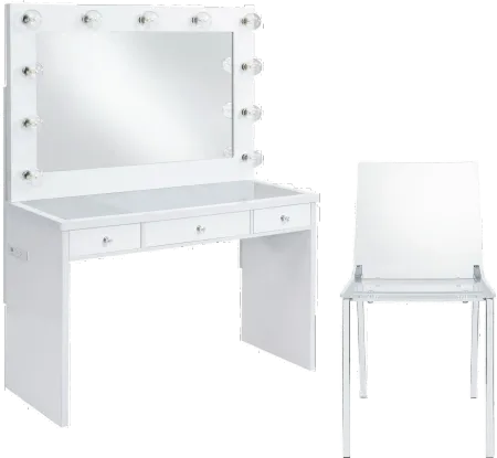 Posh White and Clear 3-Piece Vanity Set