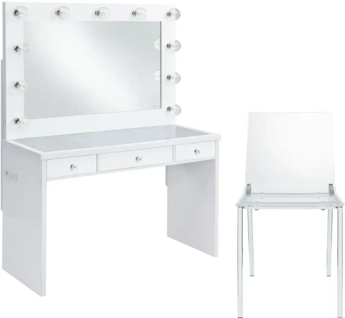 Posh White and Clear 3-Piece Vanity Set