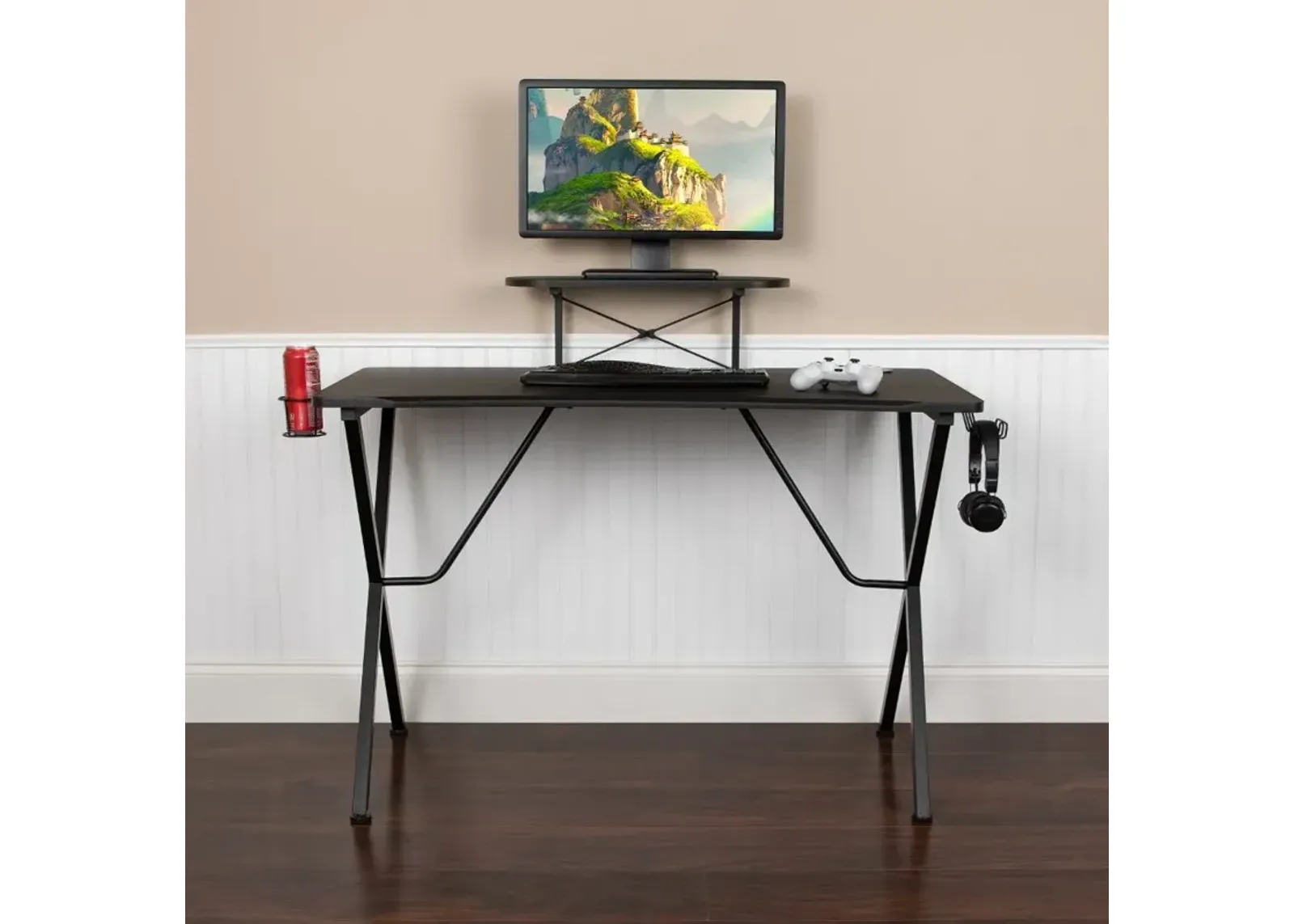 Black Gaming Desk with Monitor Stand