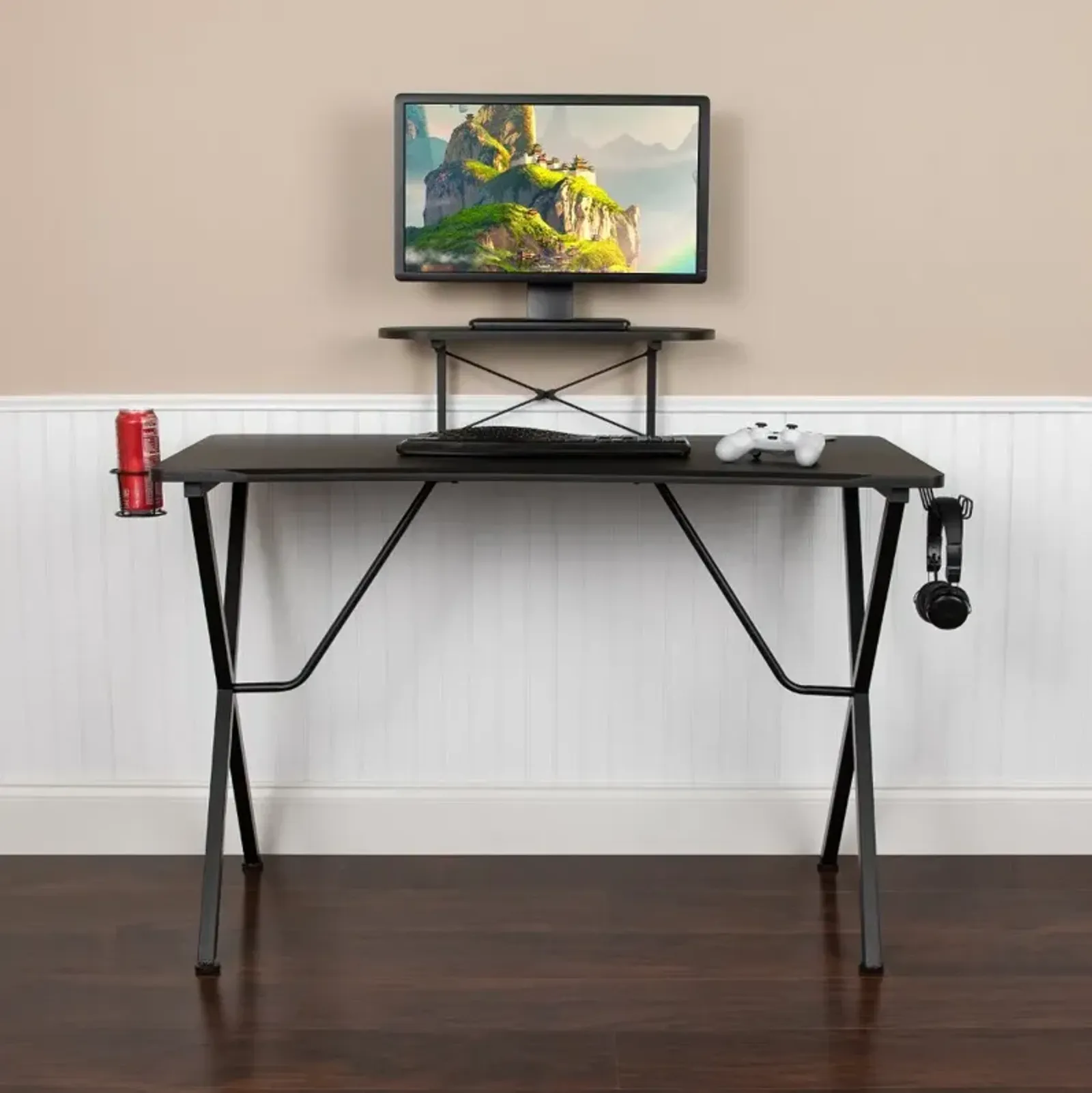 Black Gaming Desk with Monitor Stand