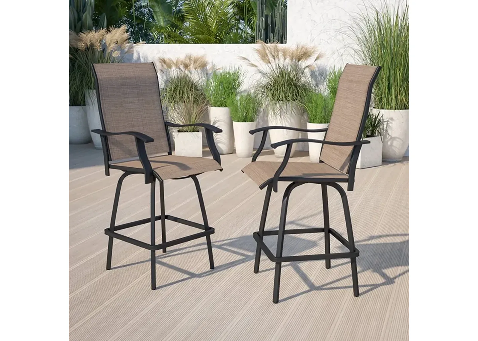 Wren Brown Bar Height Patio Stools - Set of 2