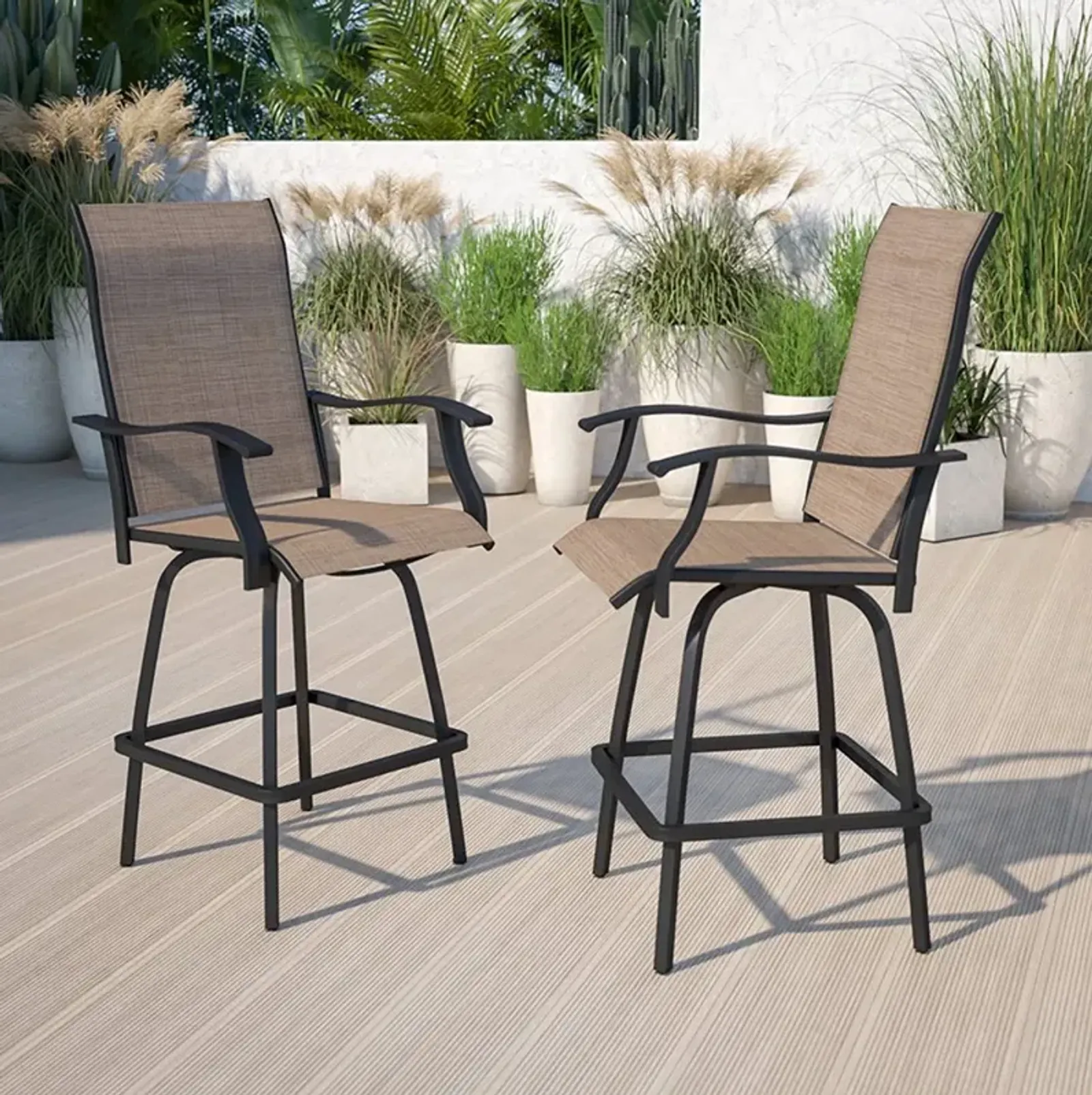 Wren Brown Bar Height Patio Stools - Set of 2