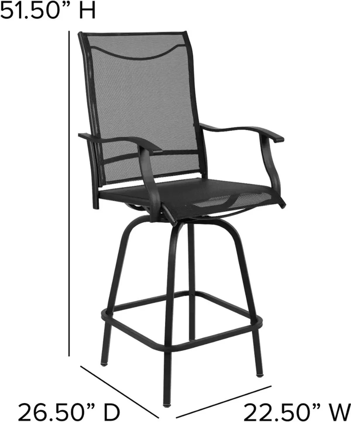 Wren Black Bar Height Patio Stools - Set of 2