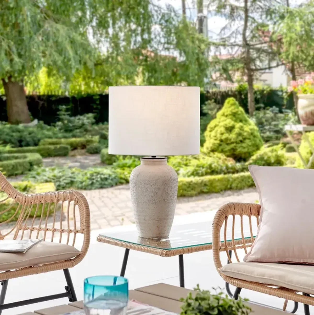 Cement Outdoor Cordless Table Lamp with Rechargeable Bulb