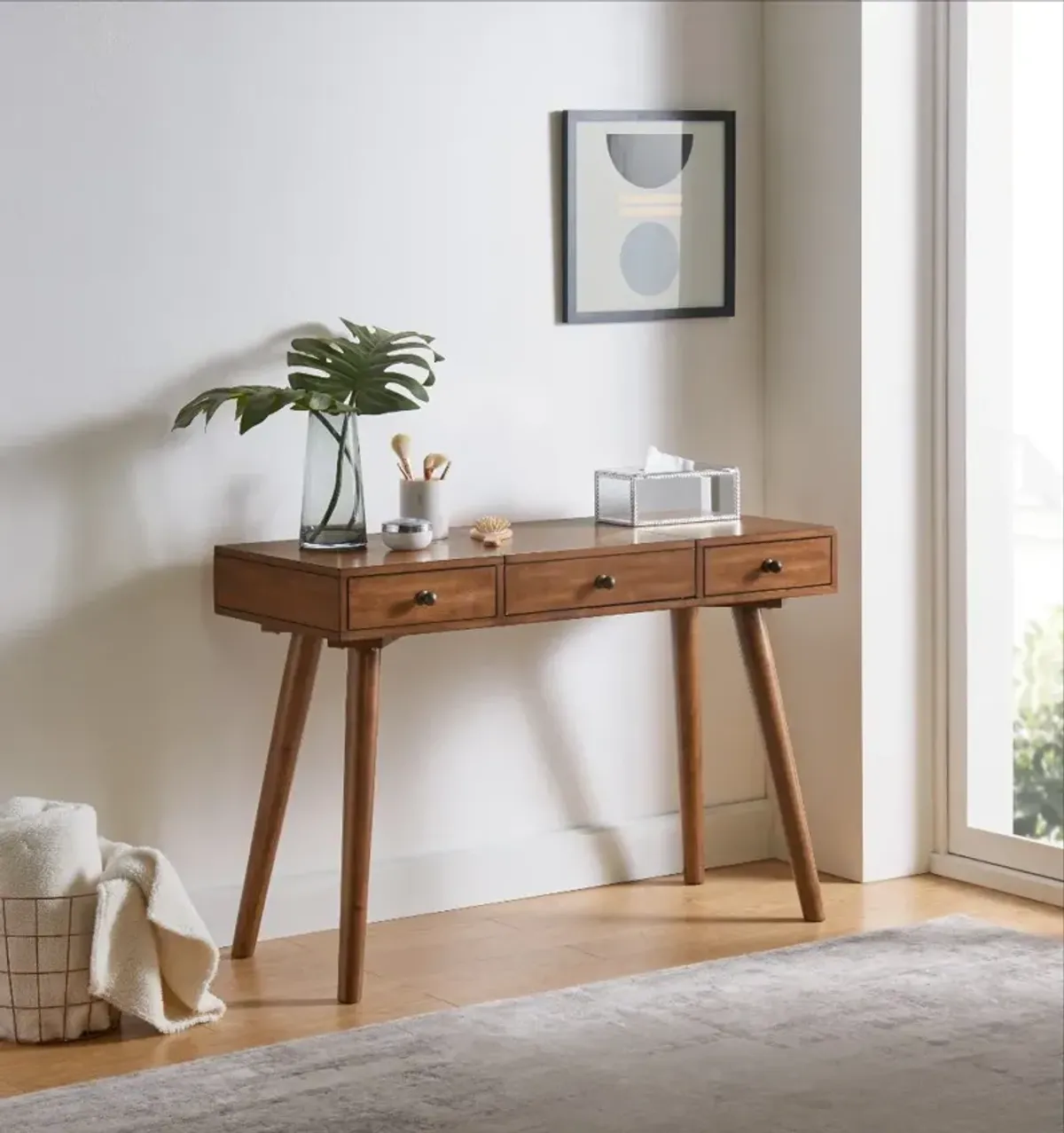 Robin Mid-Century Modern Brown Vanity Desk