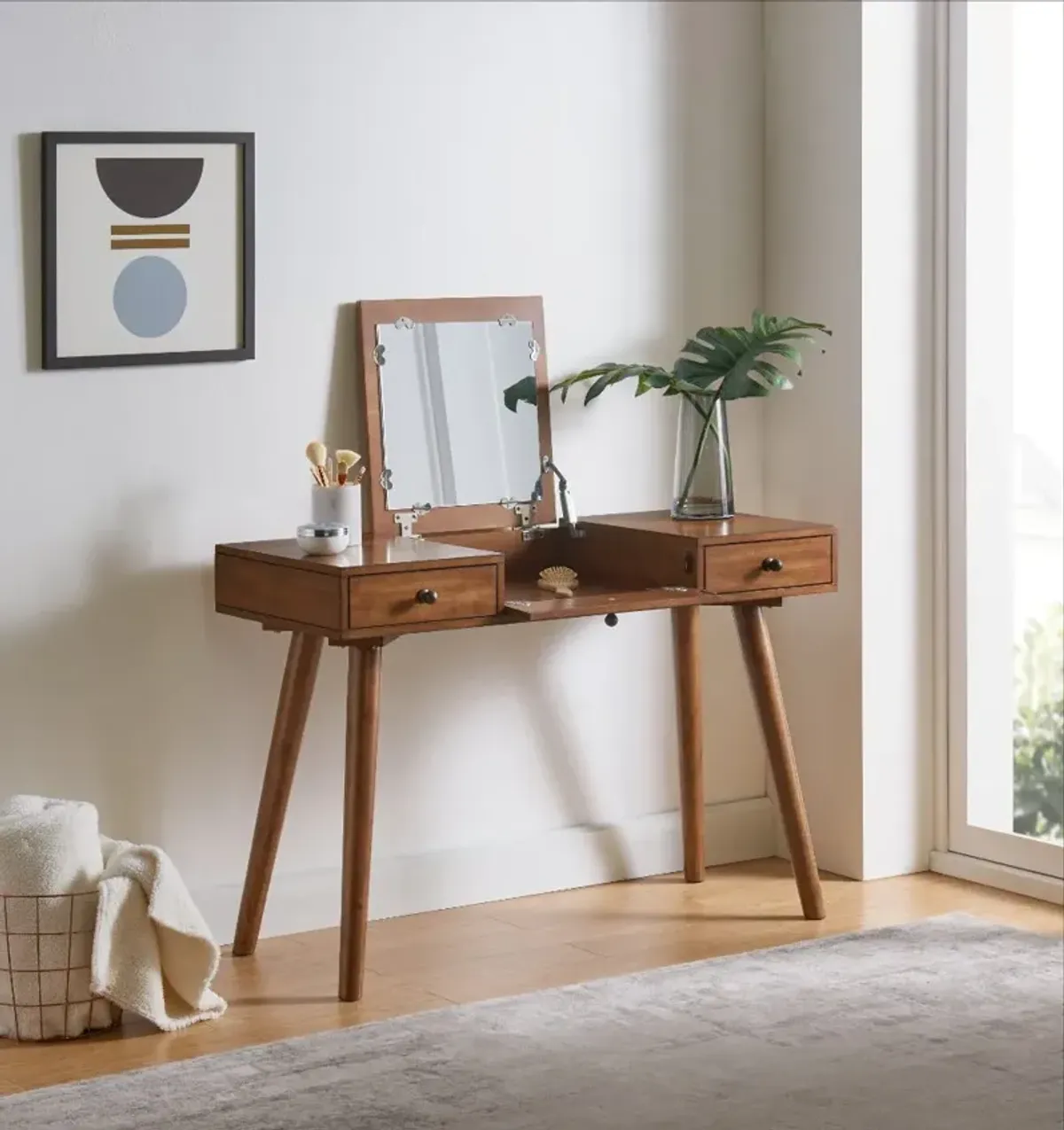 Robin Mid-Century Modern Brown Vanity Desk