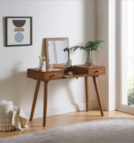 Robin Mid-Century Modern Brown Vanity Desk