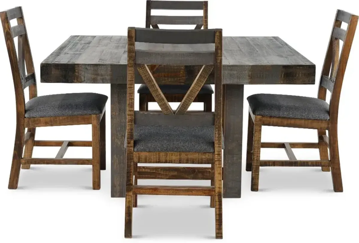 Loft Rustic Pine 5 Piece Dining Set