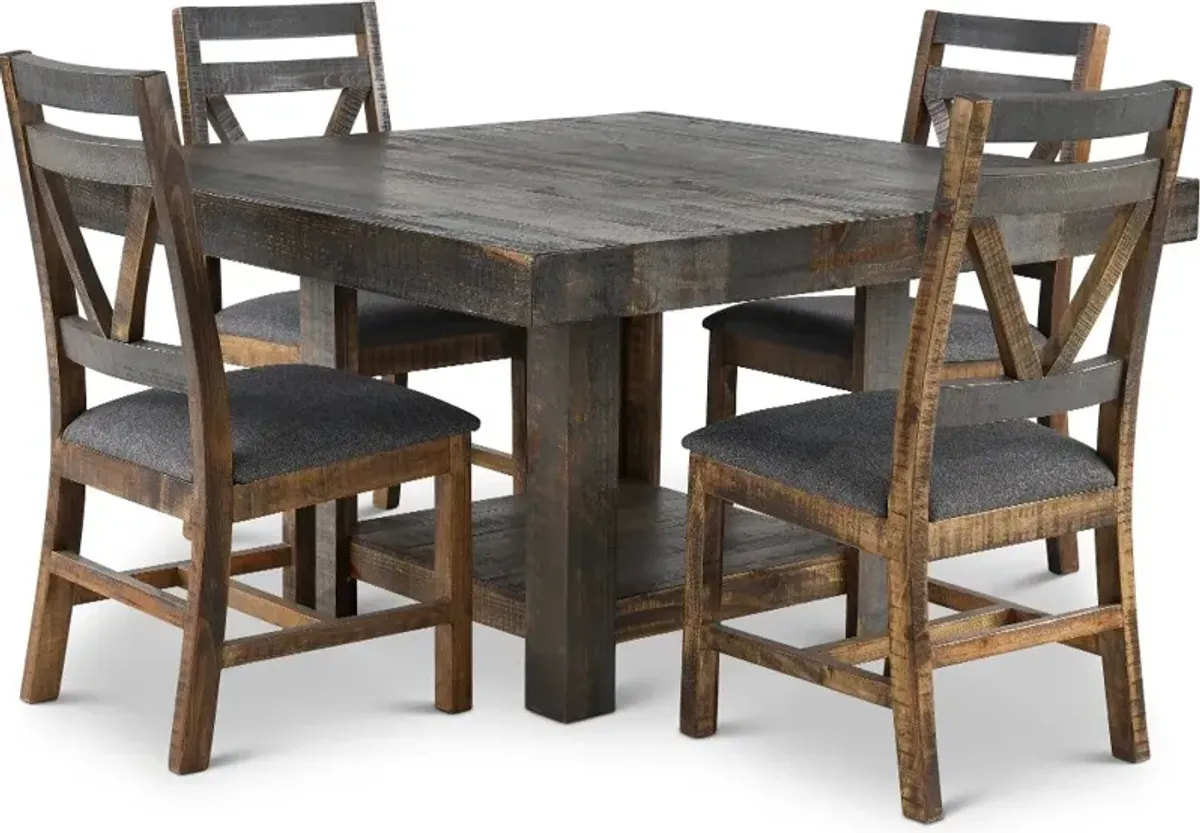 Loft Rustic Pine 5 Piece Dining Set