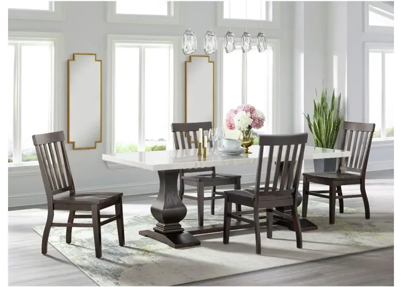 Manor Gate Dark Brown and Marble 5 Piece Dining Set