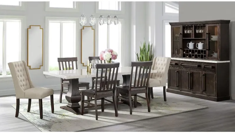 Manor Gate Dark Brown and Marble 7 Piece Dining Set