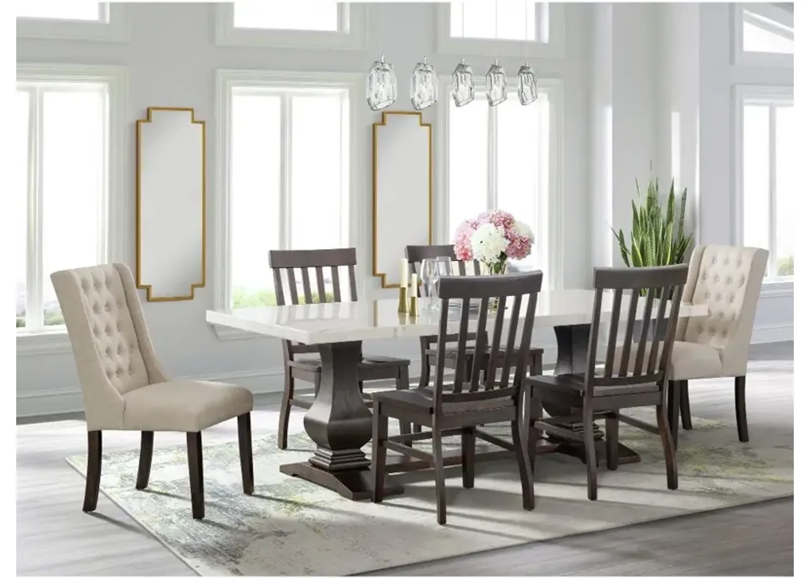 Manor Gate Dark Brown and Marble 7 Piece Dining Set