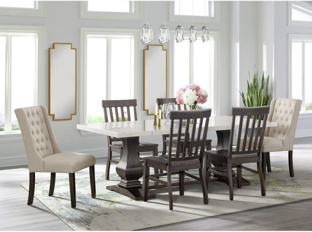 Manor Gate Dark Brown and Marble 7 Piece Dining Set