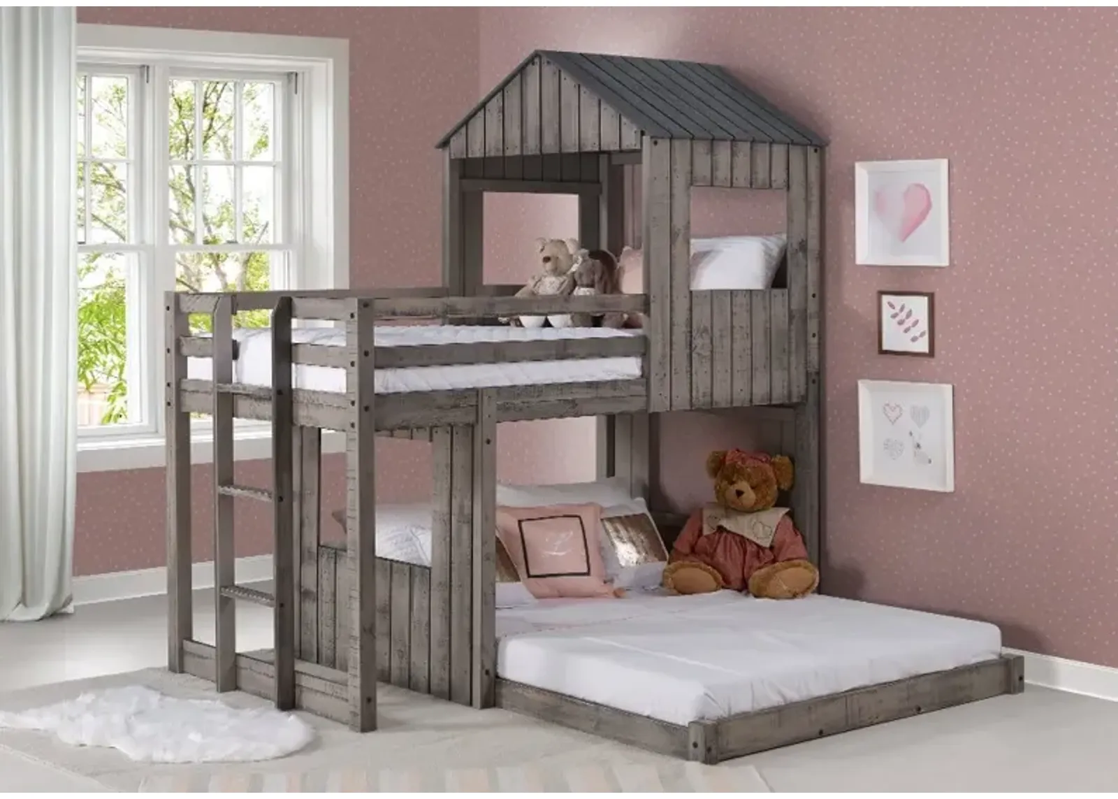 Boothbay Twin Over Full Gray Rustic Loft Bed