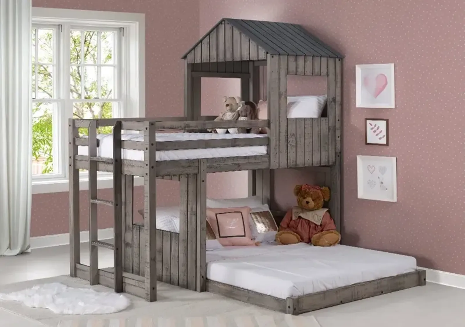 Boothbay Twin Over Full Gray Rustic Loft Bed