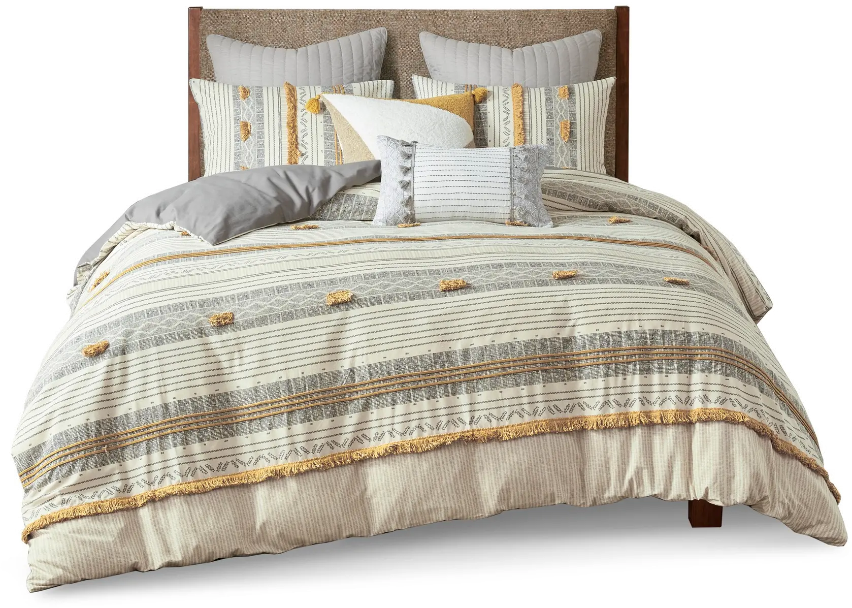 Gray and Yellow Striped Queen Cody 3 Piece Bedding Collection