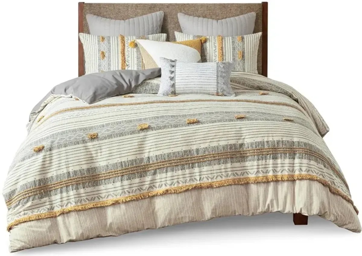 Gray and Yellow Striped Queen Cody 3 Piece Bedding Collection