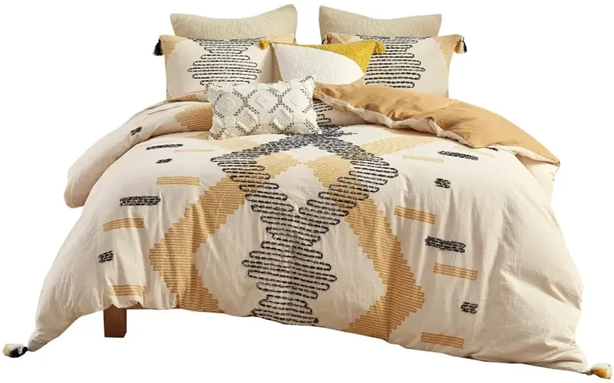 Gray and Yellow Striped Queen Cody 3 Piece Bedding Collection