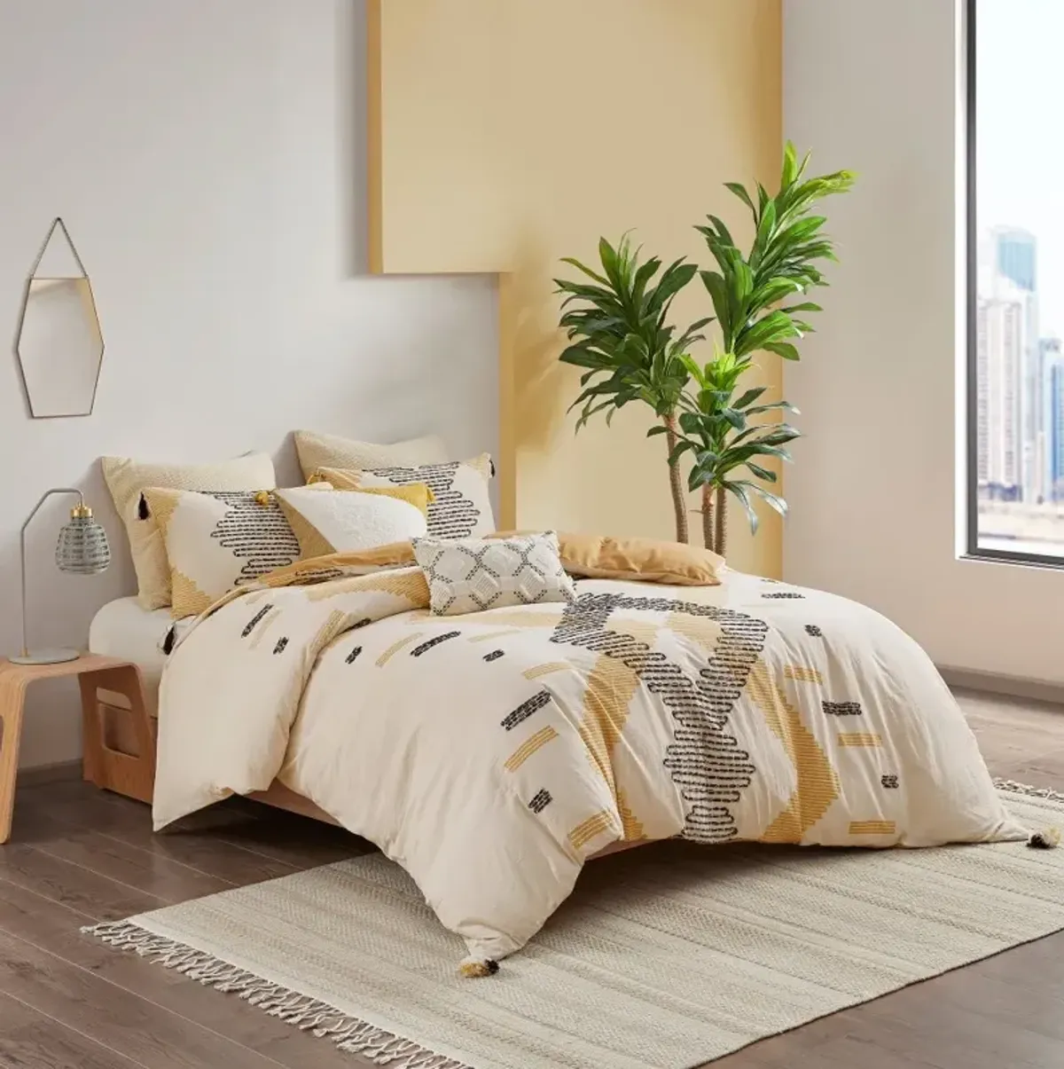 Gray and Yellow Striped Queen Cody 3 Piece Bedding Collection