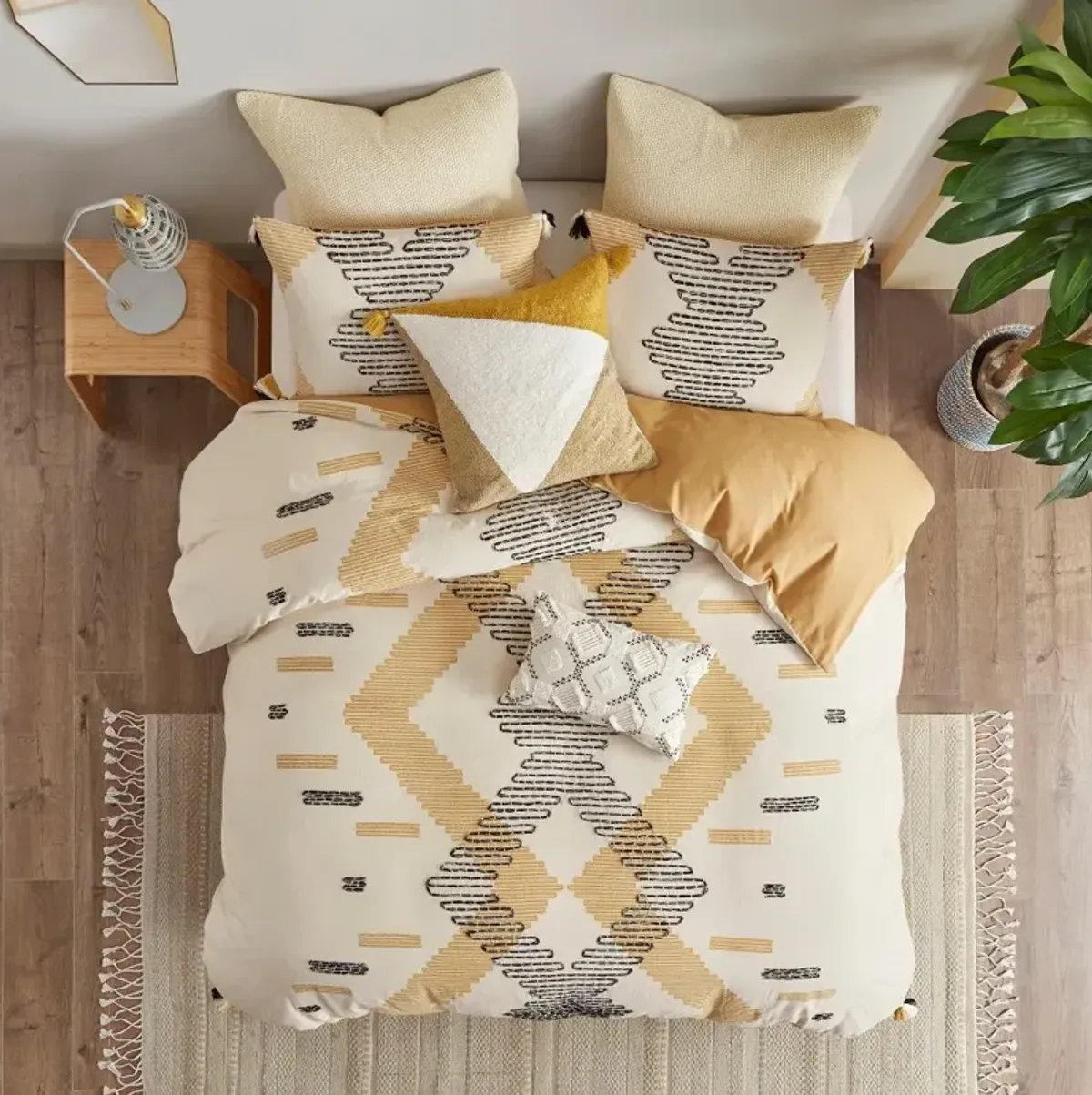 Gray and Yellow Striped Queen Cody 3 Piece Bedding Collection