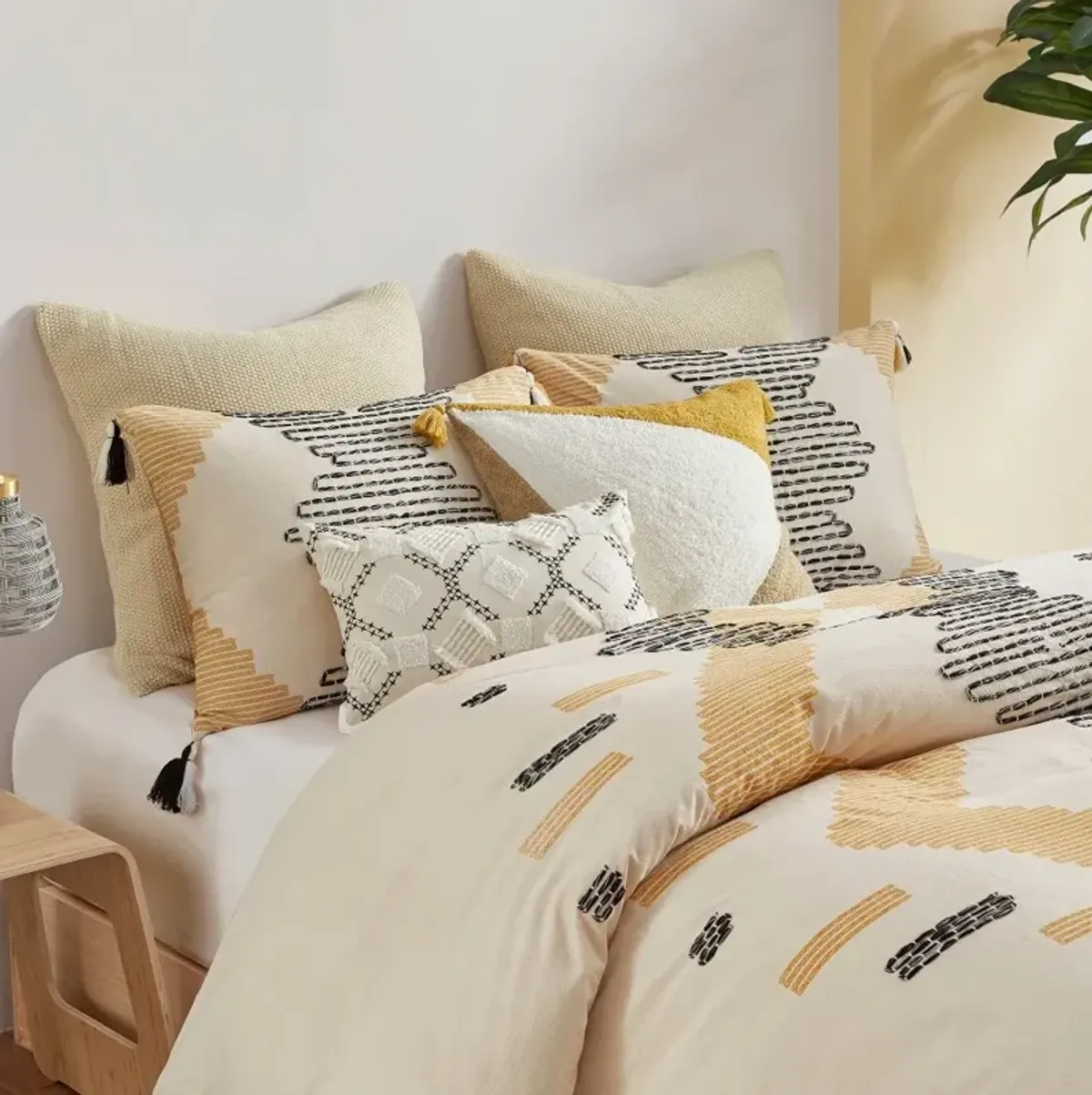 Gray and Yellow Striped Queen Cody 3 Piece Bedding Collection