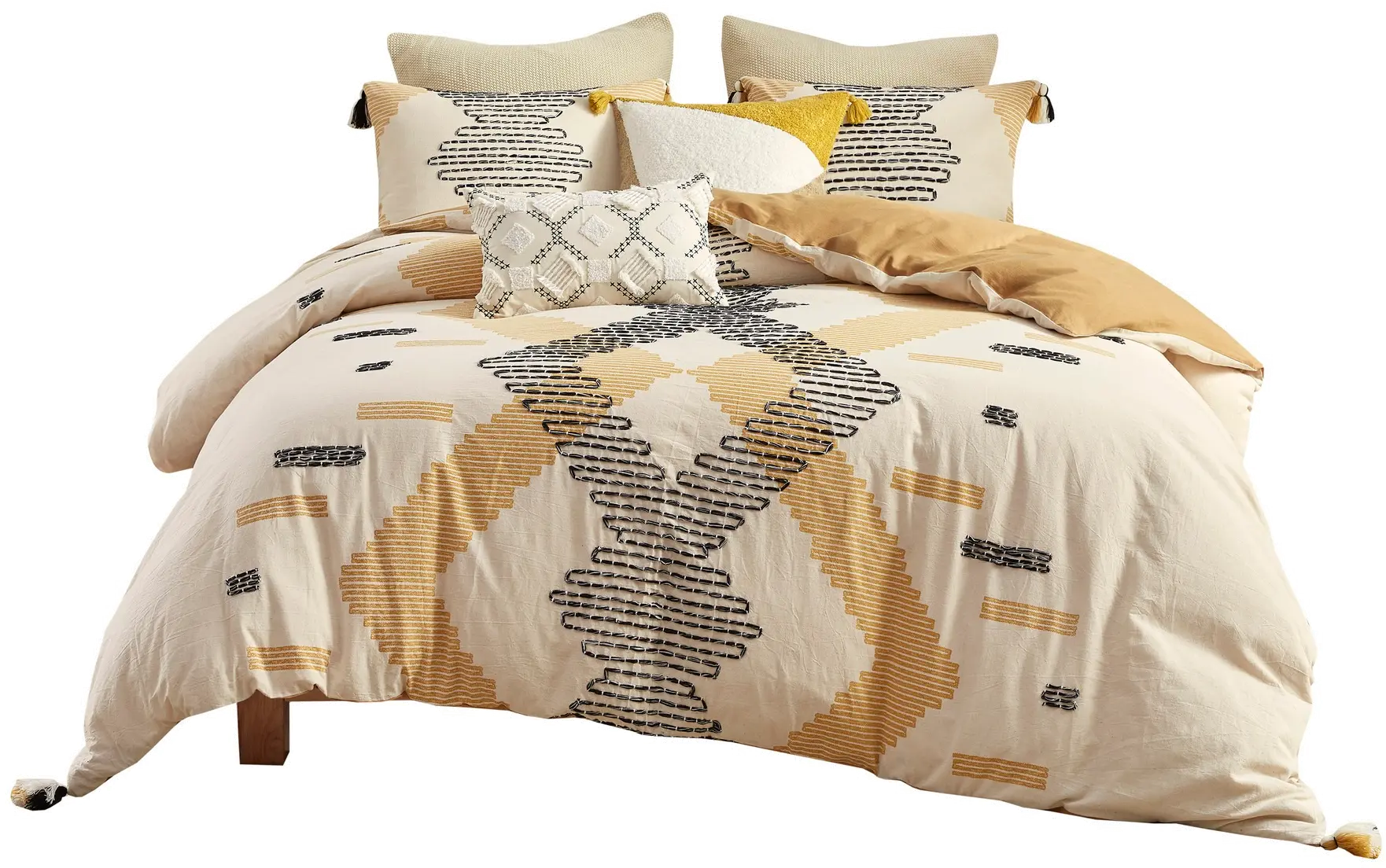 Yellow and Gray Geometric Queen Arizona 3 Piece Bedding Collection