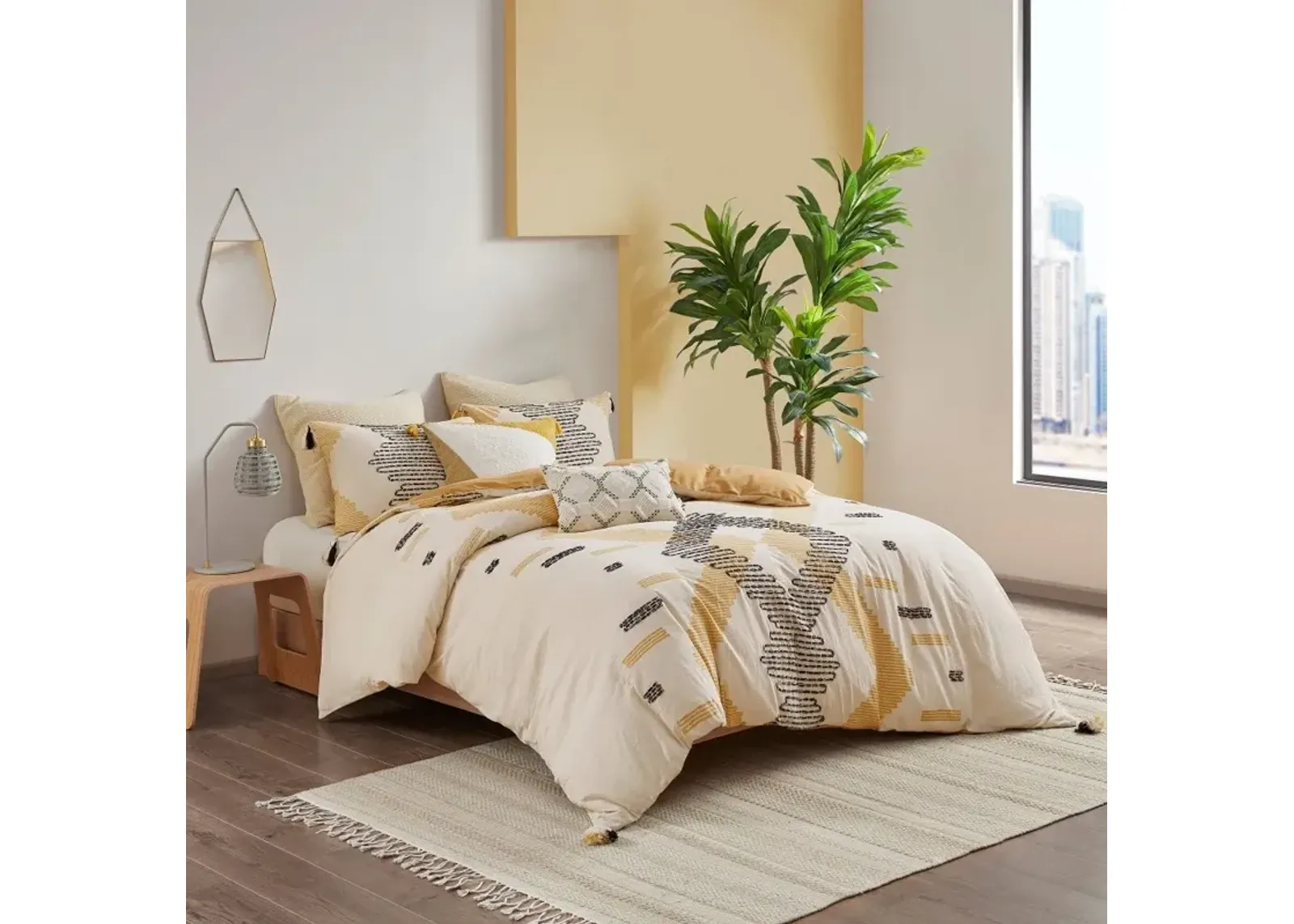 Yellow and Gray Geometric Queen Arizona 3 Piece Bedding Collection