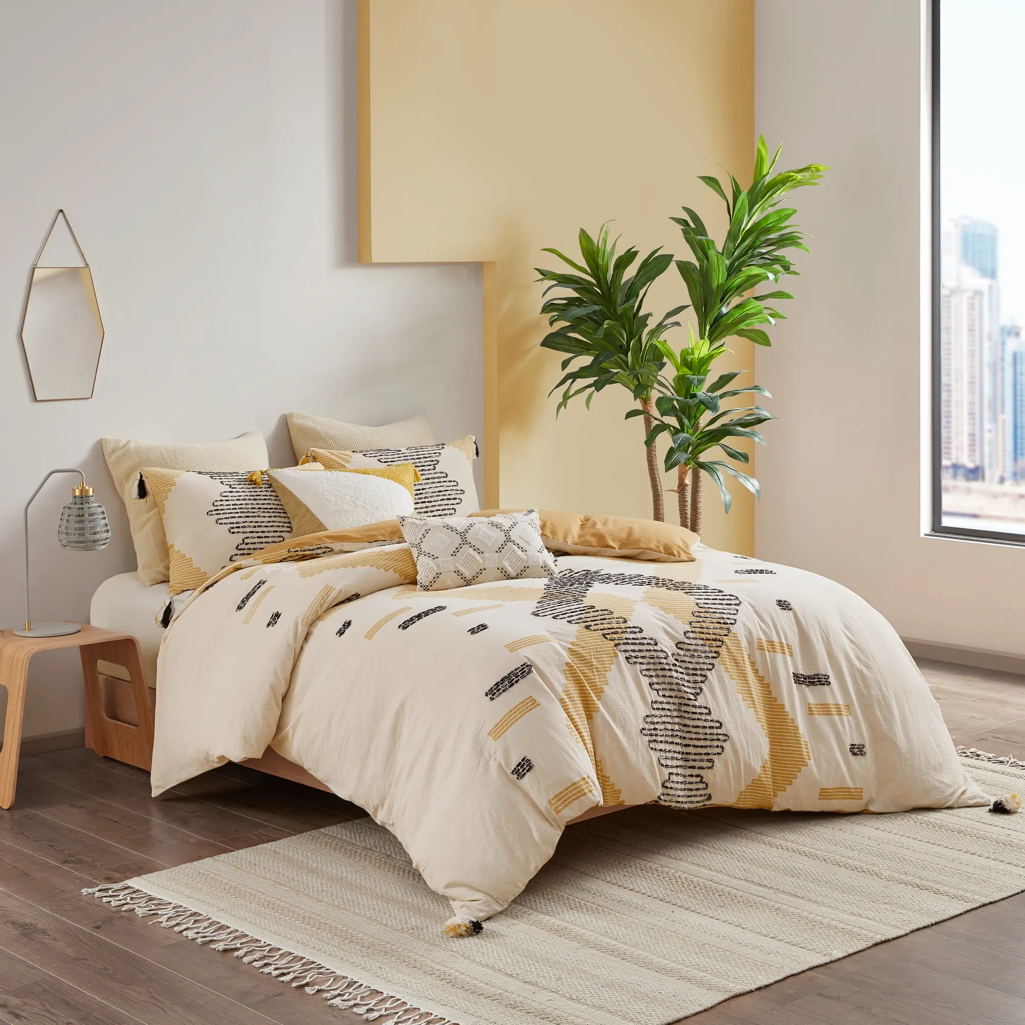 Yellow and Gray Geometric Queen Arizona 3 Piece Bedding Collection