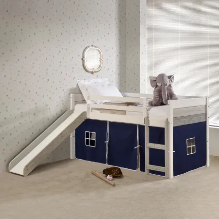 Bristol Twin Gray and White Low Loft Bed With Blue Tent