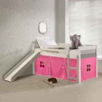 Bristol Twin Gray and White Low Loft Bed With Pink Tent
